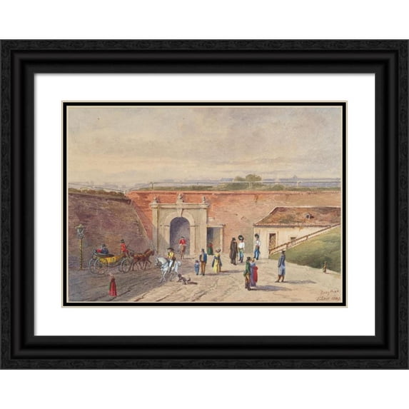 F. Seis 24x18 Black Ornate Framed Double Matted Museum Art Print Titled: The Old Castle Gate in Vienna (1809)