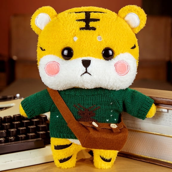 F Soft Plush Tiger Stuffed Animal In Green Sweater 30Cm Cute Doll Toy For Kids New Year Lunar Decor Baby Sleeping Companion Comforting Toy