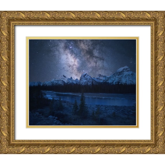 F. Turienzo, Carlos 18x15 Gold Ornate Wood Framed with Double Matting Museum Art Print Titled - Milky Way over Mountains