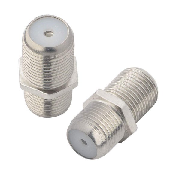 F-Type RF Coaxial Connectors RG6 Adapter F Female To F Female Antenna Connector Female To Female Coaxial Connector F Type Jack (Hole) Cable Connector for TV Antenna, Nickel Plated Pack of 2