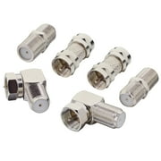 F Type RG6 Coaxial TV Adapter Kit 6-Pack F Male Female Adpater Set F Male/Female to Male/Female Straight and 90 Degree RF Coax Connector for TV, Satellite Receiver