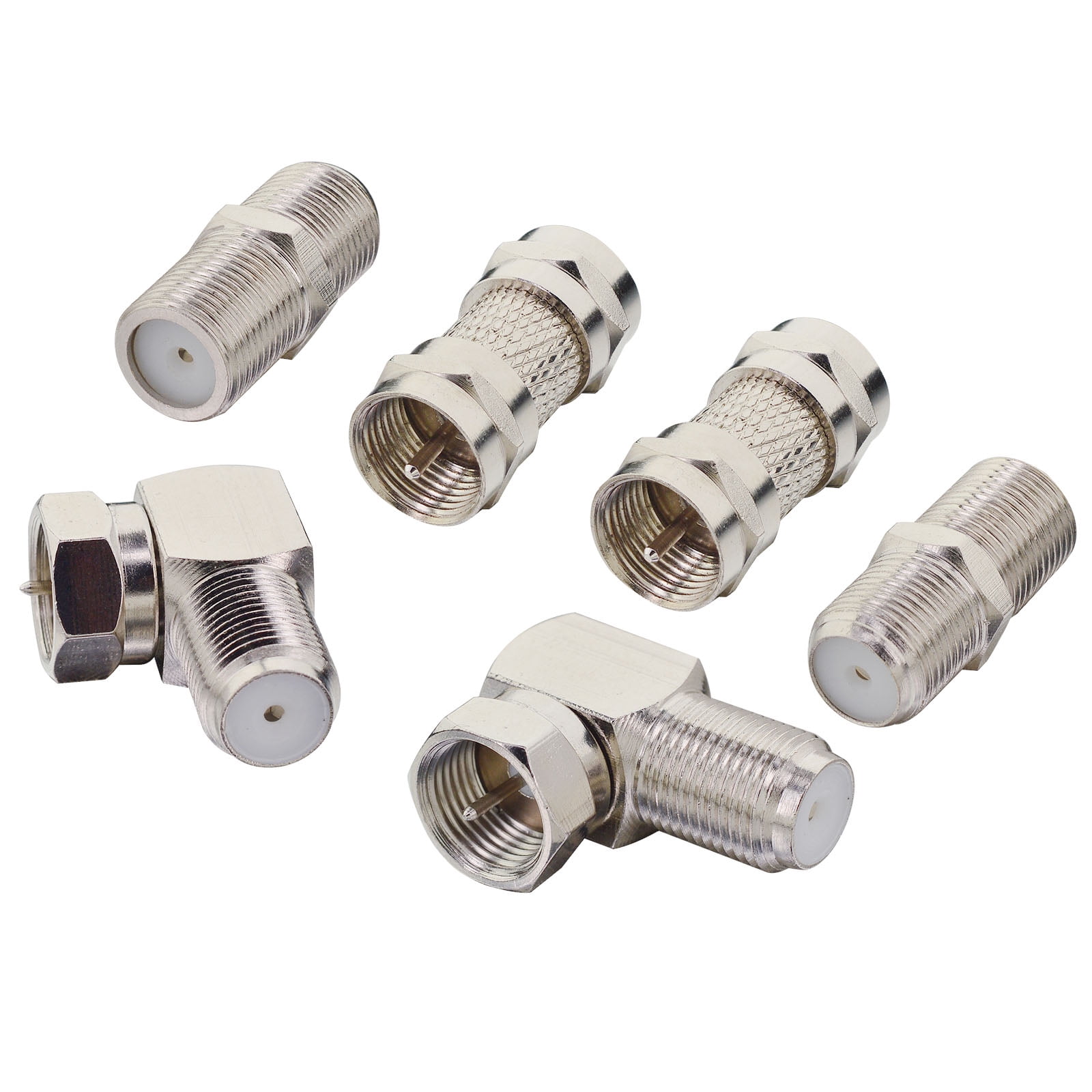 F Type RG6 Coaxial TV Adapter Kit (6-Pack) F Male Female Adpater Set F Male/Female to Male/Female Straight and 90 Degree RF Coax Connector for TV, Satellite Receiver