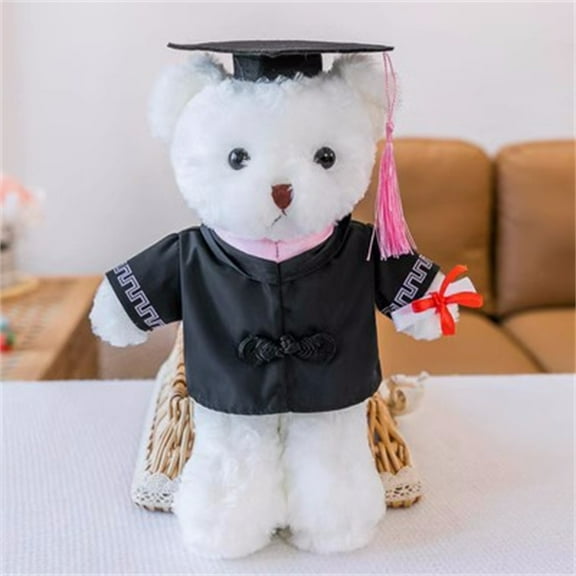 F White Graduation Bear Stuffed Animal Class Of 2023 With Pink Collar Cap Gown Soft Plush Doll Gift
