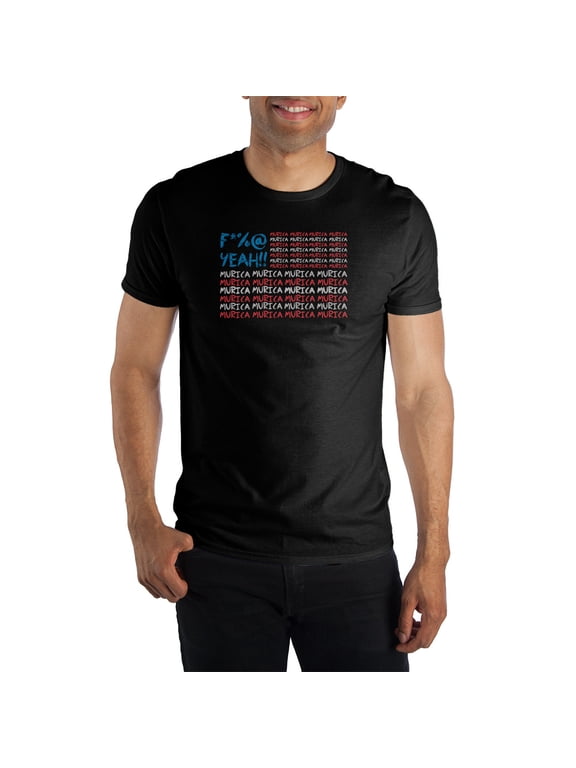 F*%@ Yeah! Murica USA American Flag Black T-Shirt Tee Shirt For Men-Medium