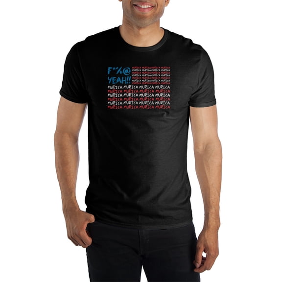 F*%@ Yeah! Murica USA American Flag Black T-Shirt Tee Shirt For Men-Small