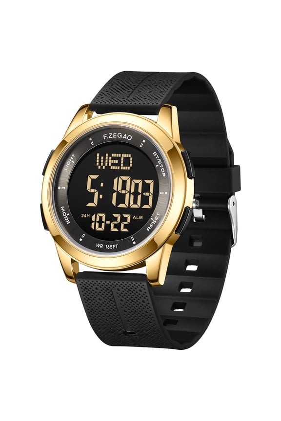 Metal Ultra-Thin Waterproof Digital Watch Men, Military Watches with Timer, Minimalist Wrist Watches, Multi-Functions Sport Watches for Men - Gold