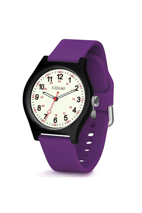 Nurse Watch with Second Hand, Nursing School Watch, 24 Hour Military Watch Women Analog Luminous, Waterproof Watches for Women Swimming, Purple