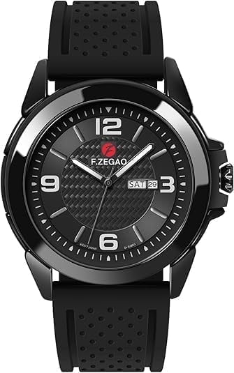 F.ZEGAO Waterproof Watch for Swimming, Military Watches for Men, Outdoor Analog Watch Men with Calendar Black