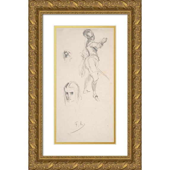 Félicien Rops 14x24 Gold Ornate Framed and Double Matted Museum Art Print Titled - Figure Study