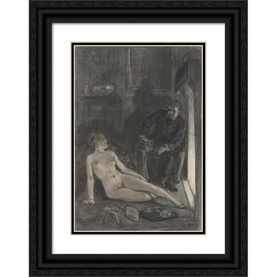 Félicien Rops 18x24 Black Ornate Framed Double Matted Museum Art Print Titled: Winter Evening (Last Third 19th Century)