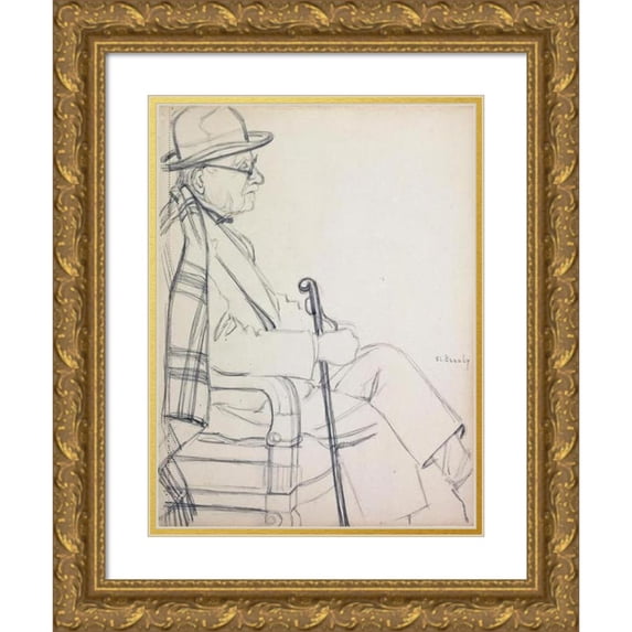 Félix Bracquemond 15x18 Gold Ornate Wood Frame and Double Matted Museum Art Print Titled - Edouard Branly (1844-1940) (1939)