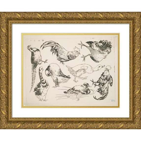 Félix Bracquemond 18x14 Gold Ornate Wood Frame and Double Matted Museum Art Print Titled - Roosses and Ducks (1866)