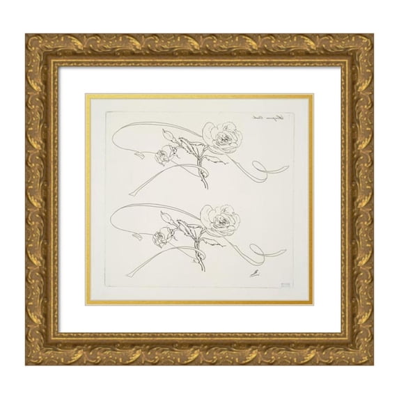 Félix Bracquemond 21x20 Gold Ornate Framed and Double Matted Museum Art Print Titled - Oval Soupter. (1866 - 1878)
