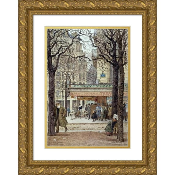 Félix Brard 17x24 Gold Ornate Framed and Double Matted Museum Art Print Titled - Angle of Rue Gassendi and Avenue Du Maine (Xivº Paris). (1918)