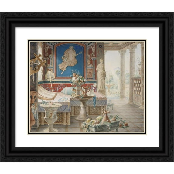 Félix Duban 18x15 Black Ornate Wood Framed Double Matted Museum Art Print Titled - Architectural Fantasy in the Style of Pompeii (1856)