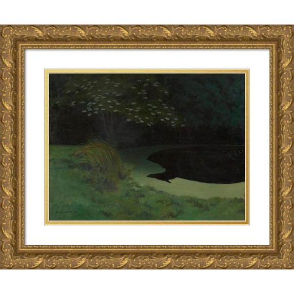 Félix Vallotton 18x14 Gold Ornate Wood Frame and Double Matted Museum Art Print Titled - The Pond (Honfleur) (1909)