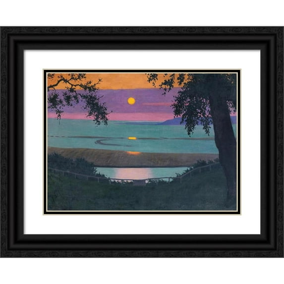Félix Vallotton 24x18 Black Ornate Framed Double Matted Museum Art Print Titled: Sunset at Grace, Orange and Violet Sky (1918)