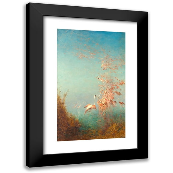 Félix Ziem 10x14 Black Modern Framed Museum Art Print Titled - Flight of Flamingos, Vaccares Pond (1890-1895)