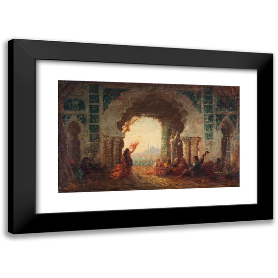 Félix Ziem 14x11 Black Modern Framed Museum Art Print Titled - Serail in Constantinople, the Dance of the Almee (1880 -1900)