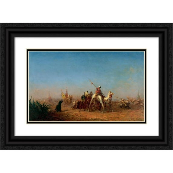 Félix Ziem 14x11 Black Ornate Wood Framed Double Matted Museum Art Print Titled: Caravan En Route to Mecca (1880 -1885)