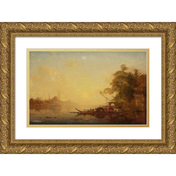 Félix Ziem 14x11 Gold Ornate Wood Frame and Double Matted Museum Art Print Titled - View of Constantinople (1870-1890)