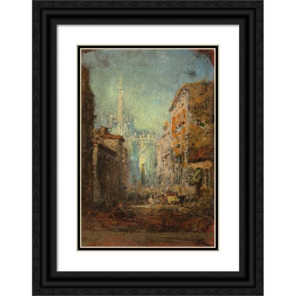 Félix Ziem 17x24 Black Ornate Framed Double Matted Museum Art Print Titled: The Dome of Milan (19th Century)