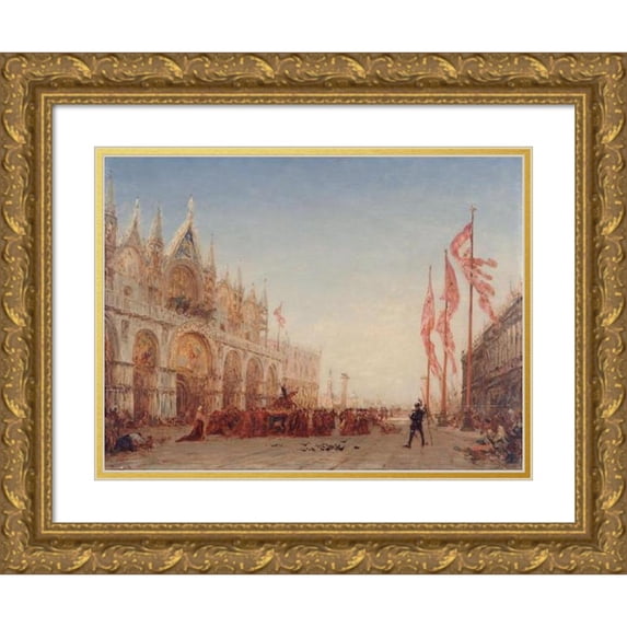 Félix Ziem 18x15 Gold Ornate Wood Frame and Double Matted Museum Art Print Titled - Venice, Procession of Saint-Georges (1870)