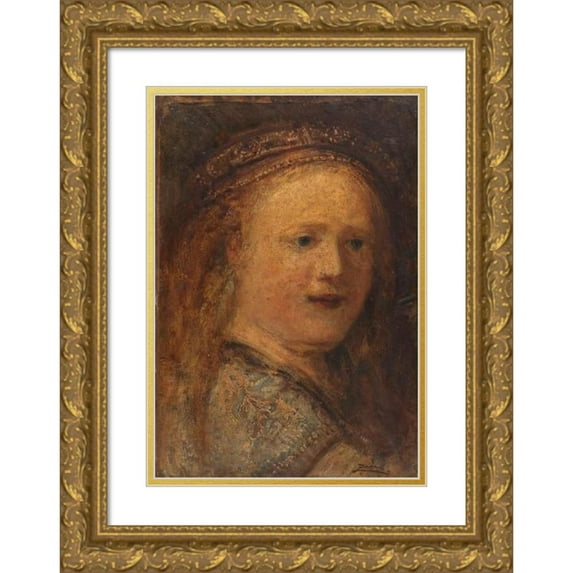 Félix Ziem 18x24 Gold Ornate Framed and Double Matted Museum Art Print Titled - Woman Study, Copy After Rembrandt (1853)