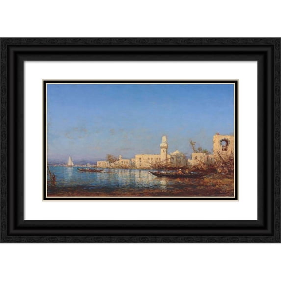 Félix Ziem 24x16 Black Ornate Framed Double Matted Museum Art Print Titled: African Tripoli