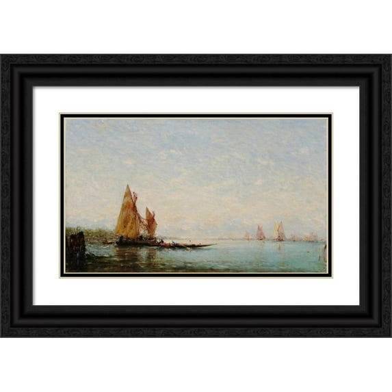 Félix Ziem 24x16 Black Ornate Framed Double Matted Museum Art Print Titled: Marine (Constantinople) (Before 1890)