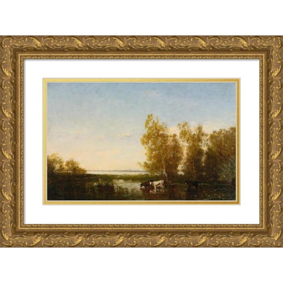 Félix Ziem 24x17 Gold Ornate Framed and Double Matted Museum Art Print Titled - Dutch Landscape