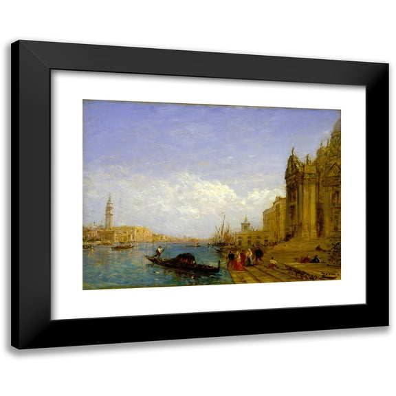 Félix Ziem 24x19 Black Modern Framed Museum Art Print Titled - Venetian Scene (Late 19th-Early 20th Century)