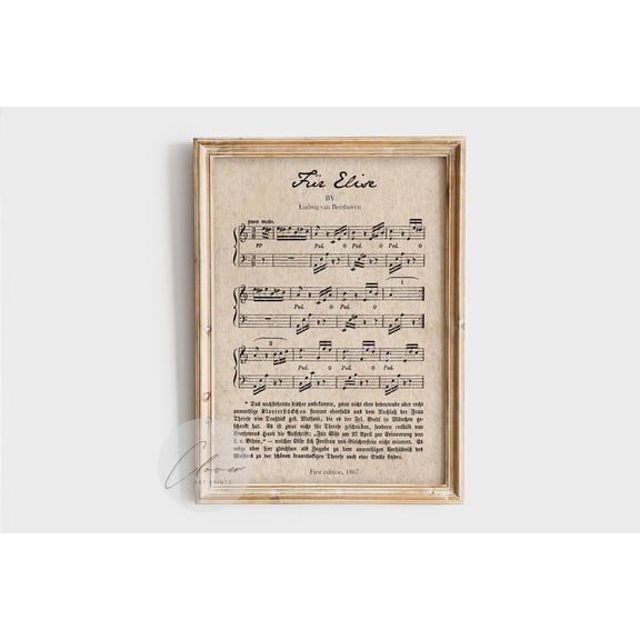 Für Elise Beethoven Vintage Sheet Music Poster First Edition 1867 Classical Piano Art For Music Lover Antique Home Decor For Musicians, Unframed Poster Size 12x18