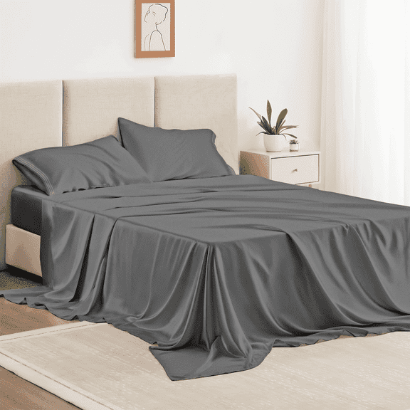 Full Bed Sheet Set 4 Piece, Hotel Luxury Super Soft 1800 Series Microfiber Bed Sheets Set, Wrinkle Free Breathable, Up to 16" Deep Pockets Sheets, Dark Grey