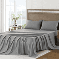 thumbnail image 1 of 4 Piece Bed Sheet Set, Full Size Upgraded Cooling Deep Pocket Comfy Breathable Hotel Luxury Bedding, Extra Soft Wrinkle Free Sheets Cover, Sheets up to 16 inch, Light Grey, 1 of 9