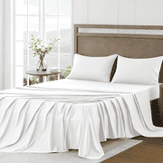 4 Piece Bed Sheet Set, Full Size Upgraded Cooling Deep Pocket Comfy Breathable Hotel Luxury Bedding, Extra Soft Wrinkle Free Sheets Cover, Sheets up to 16 inch, White