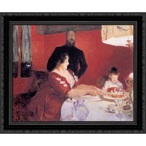 F?te Familiale: The Birthday Party 23x20 Black Ornate Wood Framed Canvas Art by Sargent, John Singer