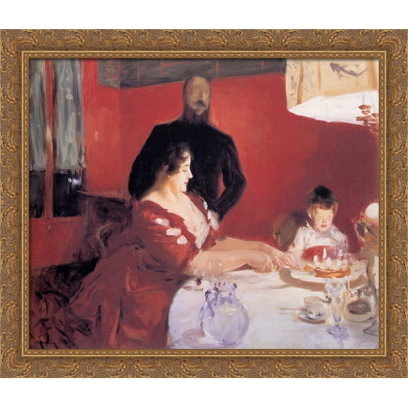 Fte Familiale: The Birthday Party 34x28 Large Gold Ornate Wood Framed Canvas Art by John Singer Sargent