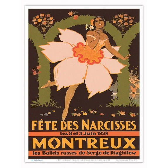 Fête des Narcisses Montreux - Ballet Russes - Vintage Ballet Dance Poster by Jules Courvoisier c.1928 - Master Art Print (Unframed) 9in x 12in