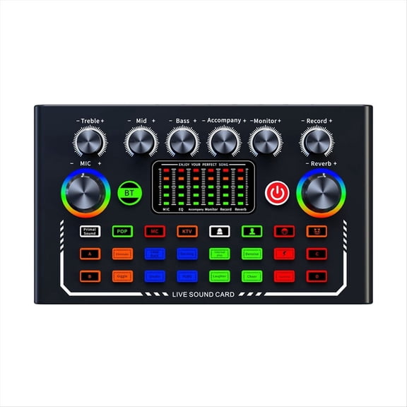 F009 Audio Mixer Live Sound Card with DJ Mixer Effects and Studio Equipment Voice Changer Podcast Production