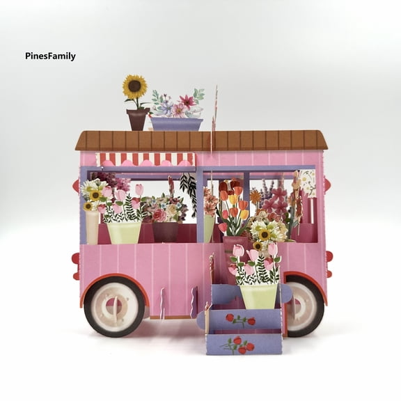 F02-3D Pop Up Flower Cart Greeting Card for flower lovers! Birthday | Mother's day | Valentine's Day| Greeting, All Occasions