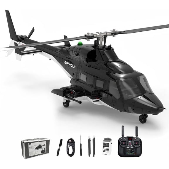 F02S 8CH GPS RC Helicopter for Adults, 1/34 Scale Air-Wolf Replica Dual Brushless Remote Control Helicopter with Telemetry Transmitter, Metal Servo, Auto-Return & Optical Flow Radar for Hobbyist