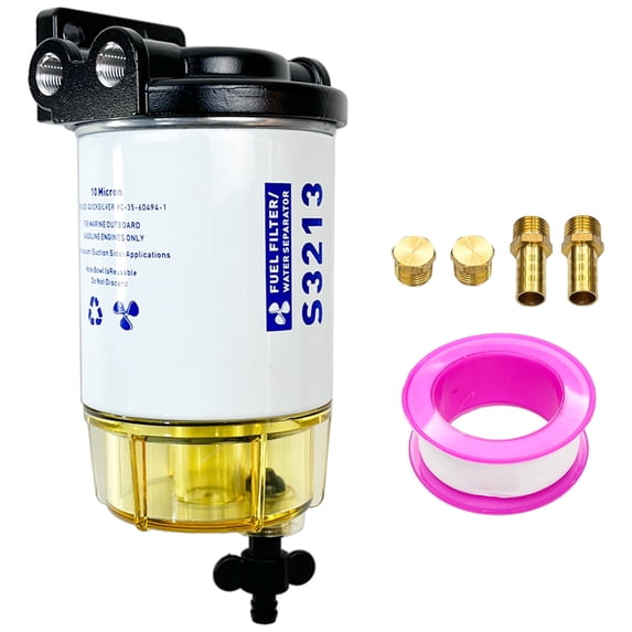 Water Separator Fuel Filter S3213 for Yamaha & Mercury Outboards Marine Outboard Motor with 3/8" Barb x 1/4" NPT Brass Fittings Replaces# S3214, 35-60494-1, 18-7932-1, 18-17928, 35-809097