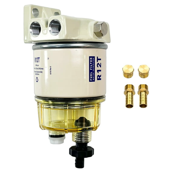Marine Fuel Water Separator Diesel Fuel Filter for R12T Marine Spin-On Housing 120AT NPT ZG1/4-19 with 2 fittings 2 plugs
