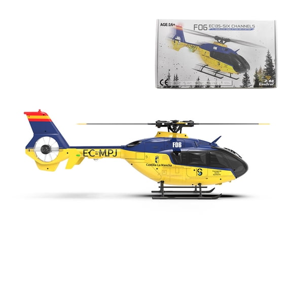 F06 EC-135 RC Helicopter with 6-Axis Gyro, 1/36 Scale 2.4G 6CH Direct-Drive Brushless 3D Aerobatic RC Helicopter with Optical Flow Positioning - RTF