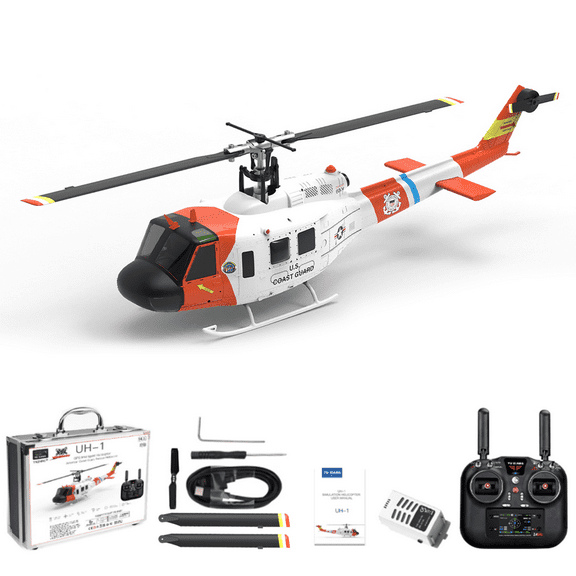 F07S UH-1 Huey 1/34 Flybarless RC Helicopter Model, 2.4G 6CH RTF Brushless Direct Drive 6G Aircraft with GPS for Altitude Hold and Adjustable Left/Right Hand Throttle