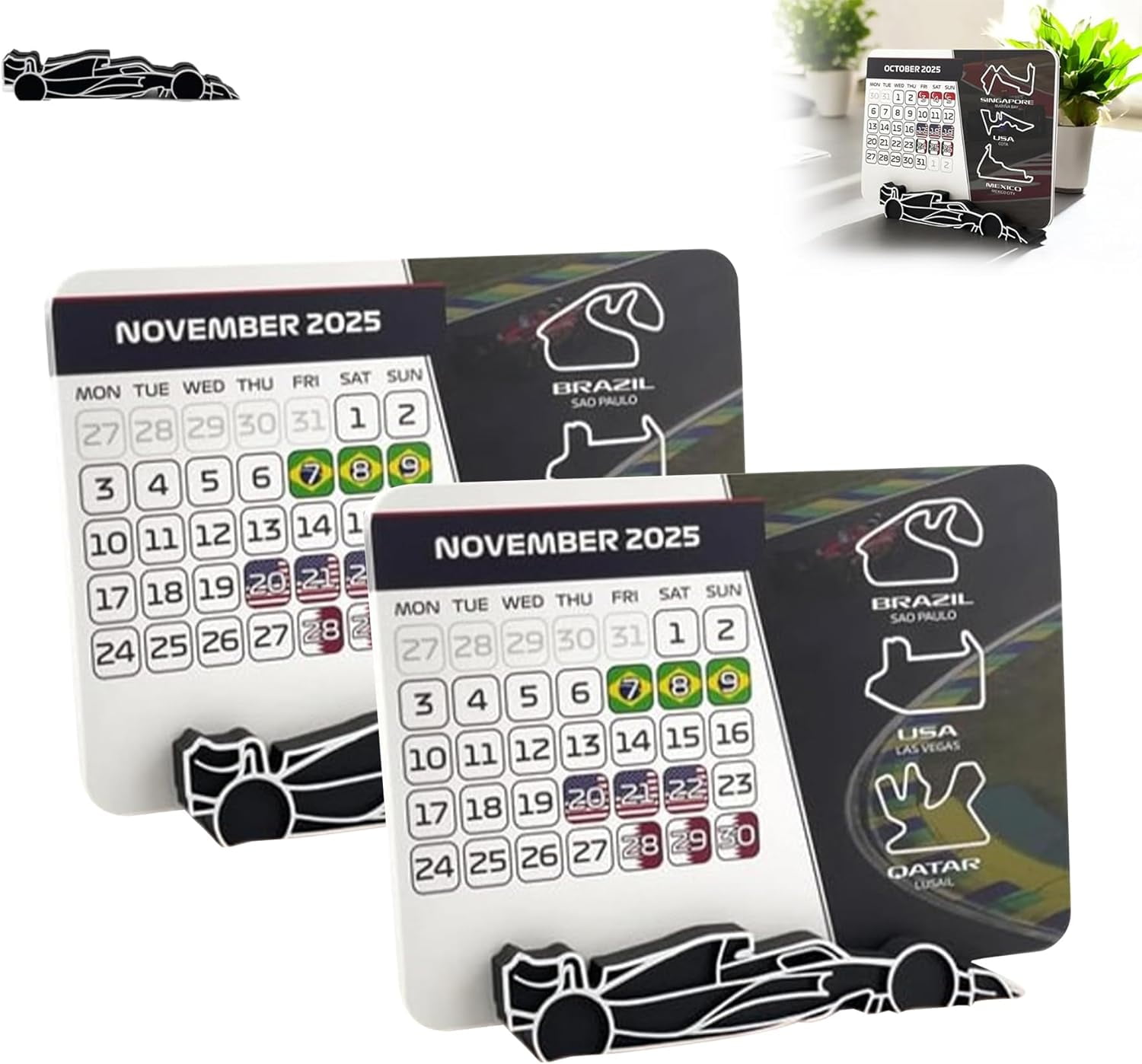 F1 2025 Calendar, 2025 Formula 1 Racing Calendar, 2025 Desktop Calendar with F1 Car Stand