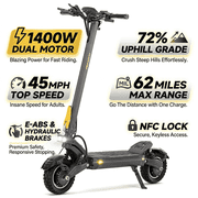 Ausom F1 MAX off Road Electric Scooter for Adults, 1400W Dual Motor, 62 Miles Range, 45 mph Speed, 72% Uphill, E-ABS & Hydraulic Brakes, NFC Lock, Foldable E-Scooter with Lightings