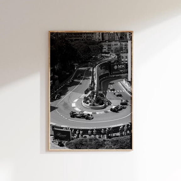 F1 Monaco Print ,mula Racing Poster,Black White F1 Racetrack Wall Art, Unframed Paper Poster 8x10in