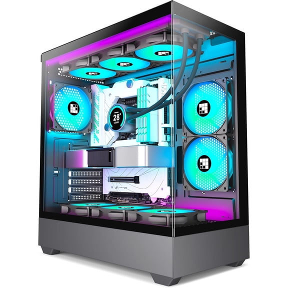 F1 PC Case - Pre-Installed 6 PWM ARGB Fan, ATX Mid-Tower Computer case, Gaming PC Case, Type-C, 360mm Radiator Support, (Black)